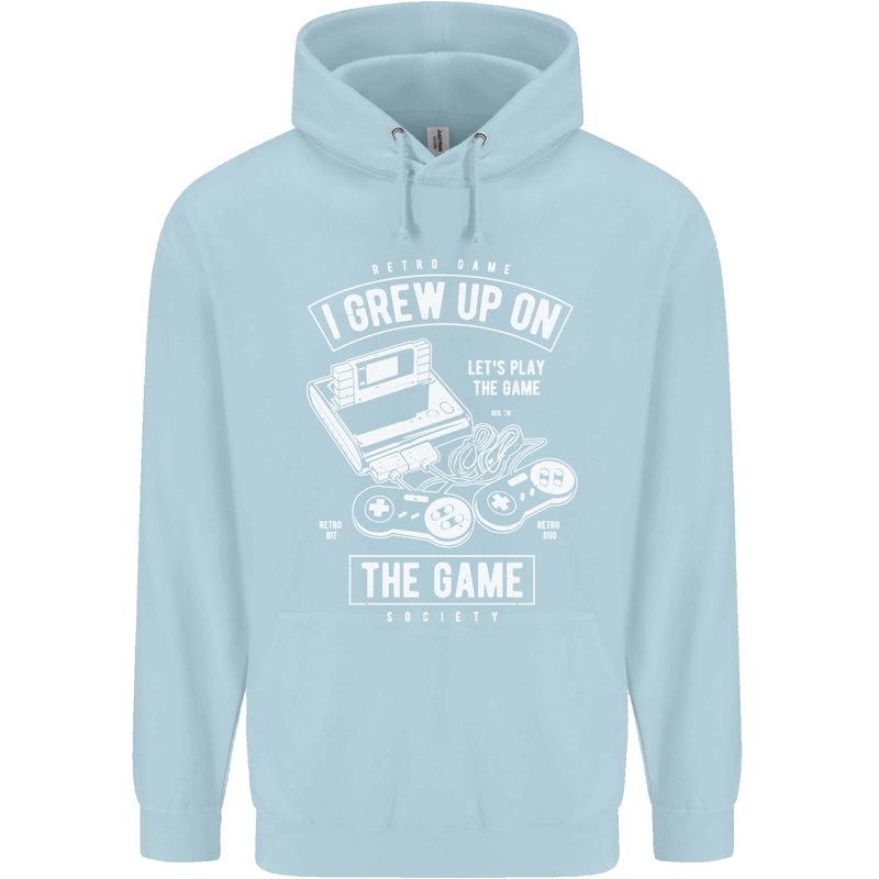 I Grew up on the Gamer Funny Gaming Childrens Kids Hoodie Light Blue