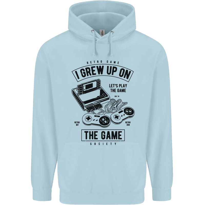 I Grew up on the Gamer Funny Gaming Childrens Kids Hoodie Light Blue