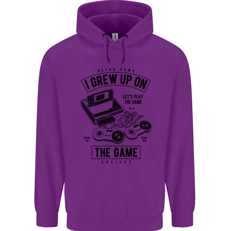 I Grew up on the Gamer Funny Gaming Childrens Kids Hoodie Purple