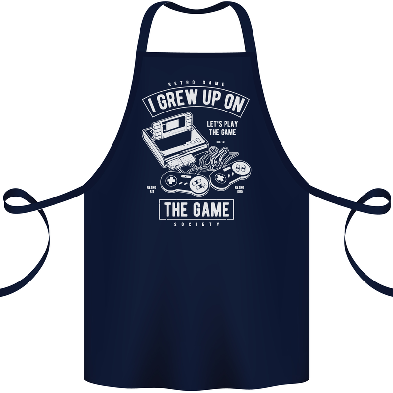 I Grew up on the Gamer Funny Gaming Cotton Apron 100% Organic Navy Blue