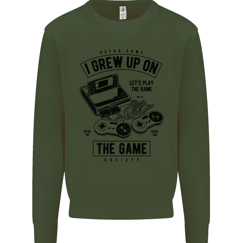 I Grew up on the Gamer Funny Gaming Kids Sweatshirt Jumper Forest Green