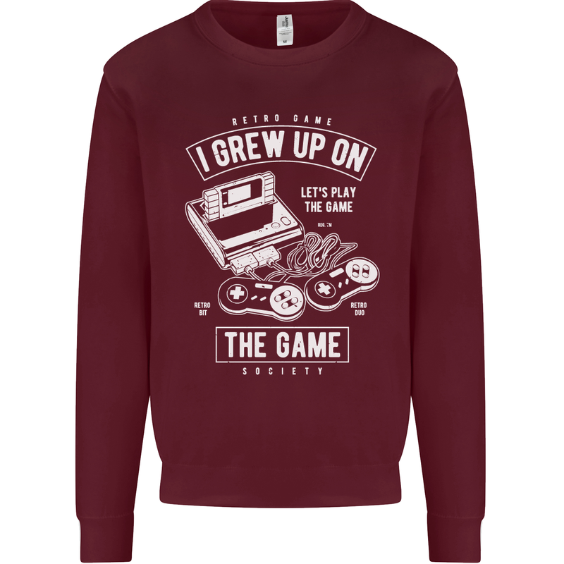 I Grew up on the Gamer Funny Gaming Kids Sweatshirt Jumper Maroon