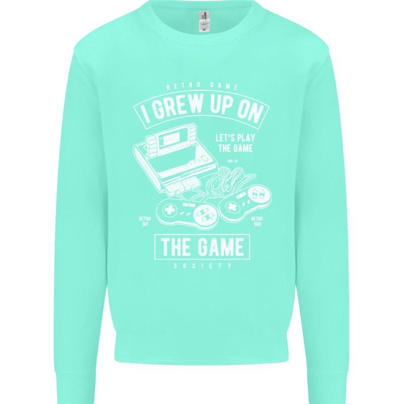 I Grew up on the Gamer Funny Gaming Kids Sweatshirt Jumper Peppermint