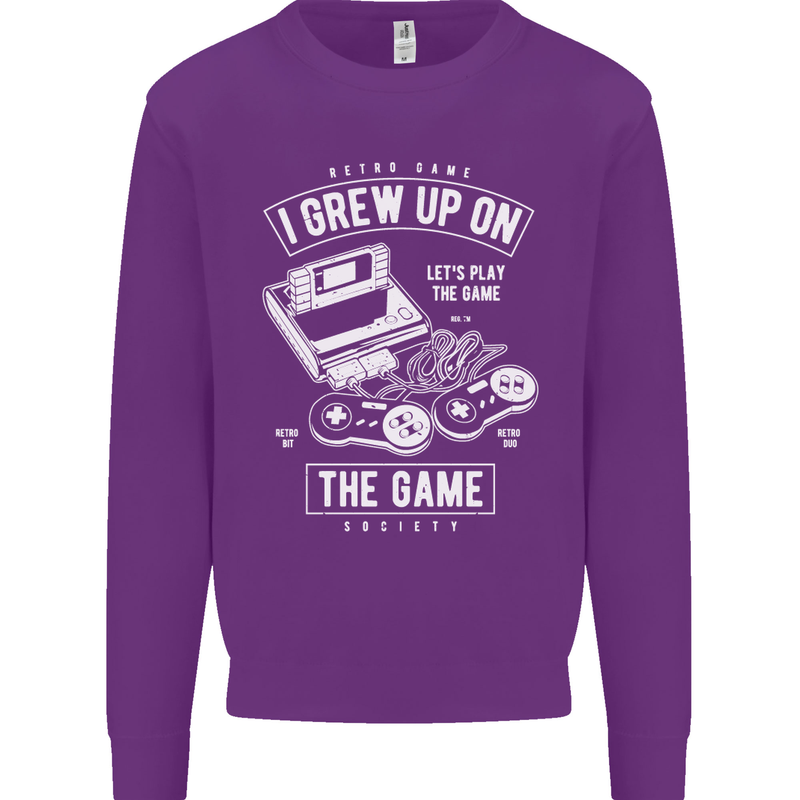 I Grew up on the Gamer Funny Gaming Kids Sweatshirt Jumper Purple