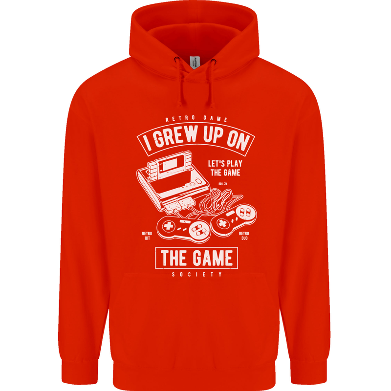 I Grew up on the Gamer Funny Gaming Mens 80% Cotton Hoodie Bright Red
