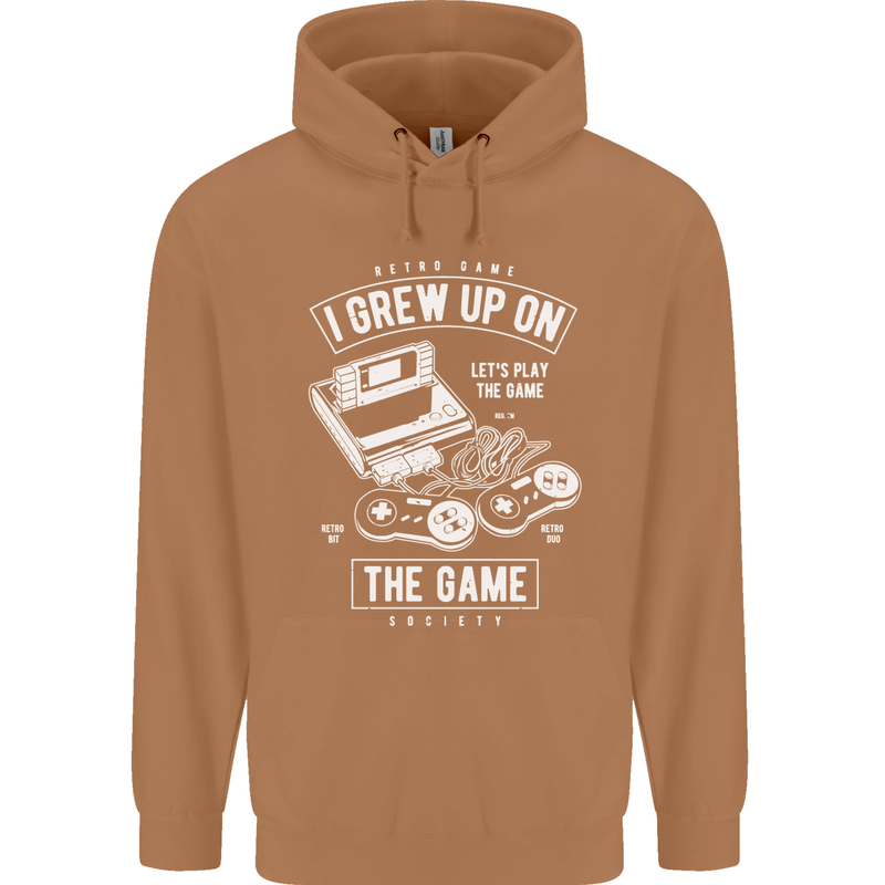 I Grew up on the Gamer Funny Gaming Mens 80% Cotton Hoodie Caramel Latte