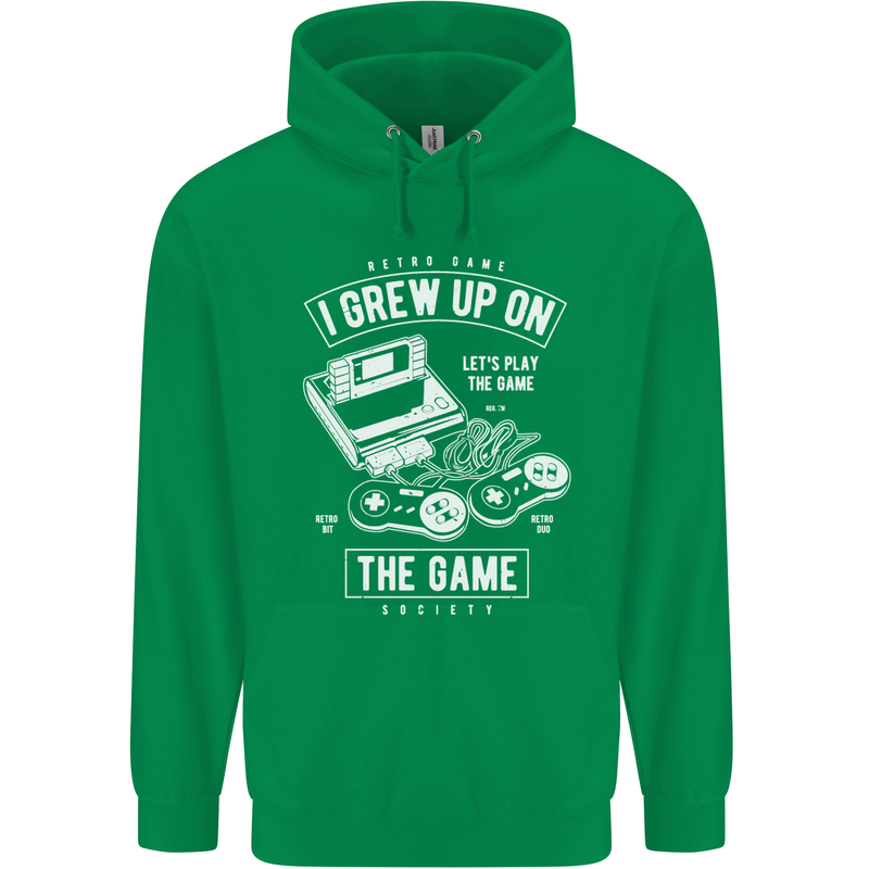 I Grew up on the Gamer Funny Gaming Mens 80% Cotton Hoodie Irish Green