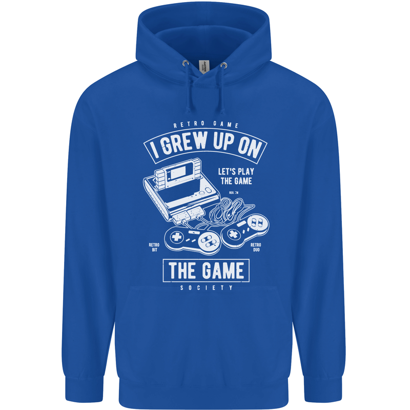 I Grew up on the Gamer Funny Gaming Mens 80% Cotton Hoodie Royal Blue