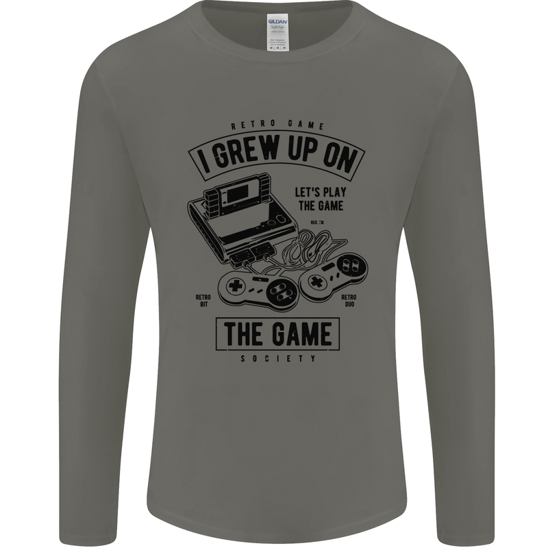 I Grew up on the Gamer Funny Gaming Mens Long Sleeve T-Shirt Charcoal
