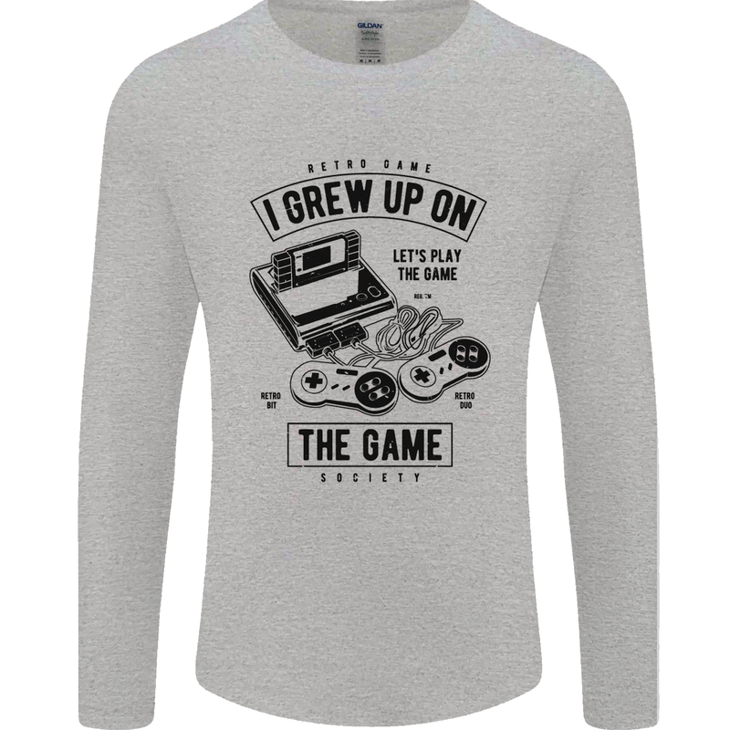 I Grew up on the Gamer Funny Gaming Mens Long Sleeve T-Shirt Sports Grey