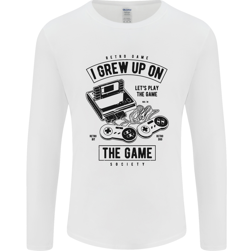 I Grew up on the Gamer Funny Gaming Mens Long Sleeve T-Shirt White