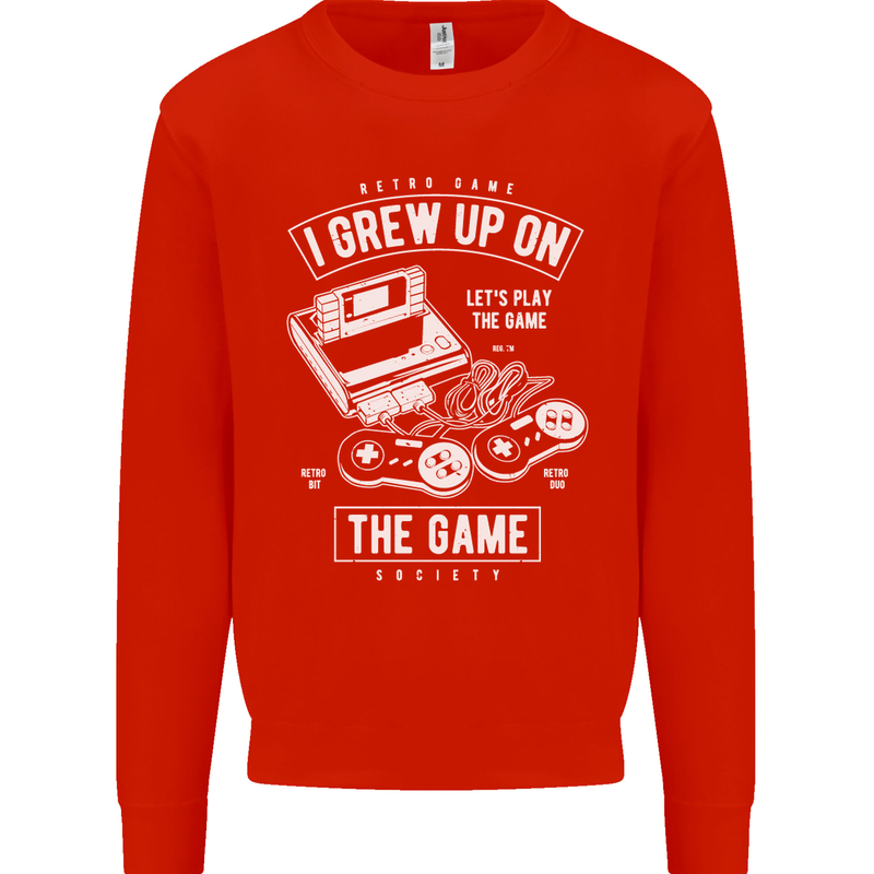 I Grew up on the Gamer Funny Gaming Mens Sweatshirt Jumper Bright Red