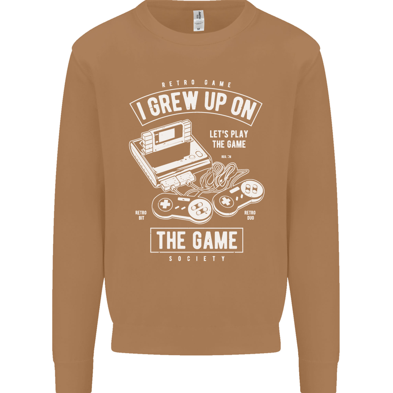 I Grew up on the Gamer Funny Gaming Mens Sweatshirt Jumper Caramel Latte