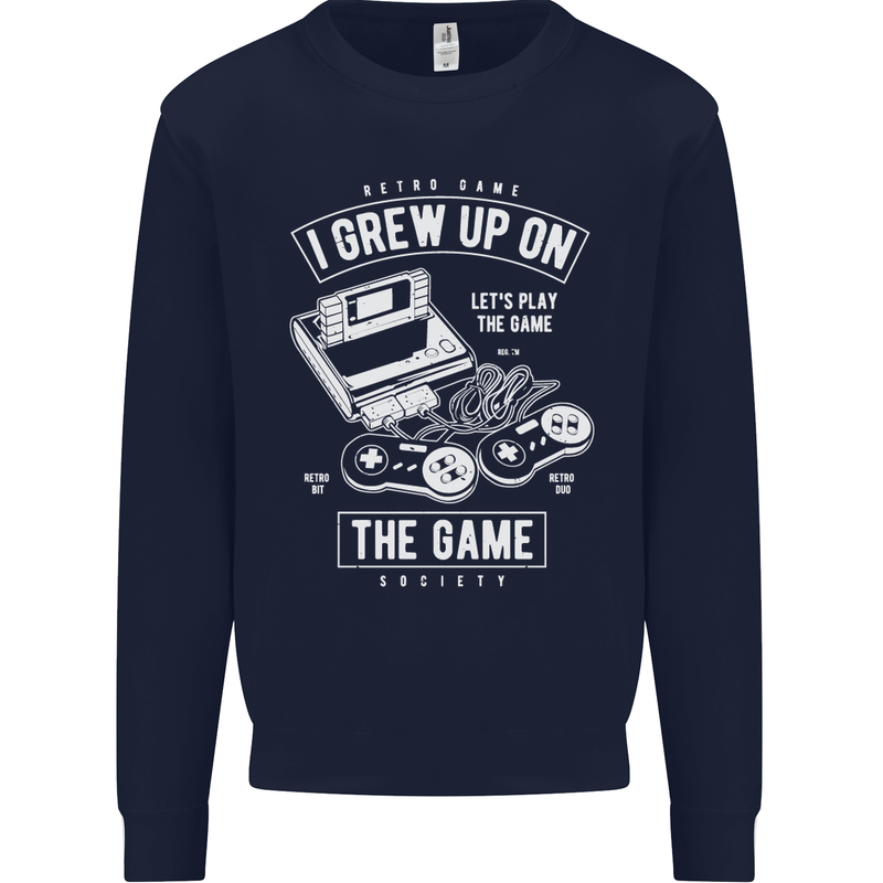 I Grew up on the Gamer Funny Gaming Mens Sweatshirt Jumper Navy Blue