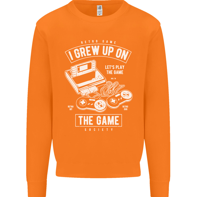 I Grew up on the Gamer Funny Gaming Mens Sweatshirt Jumper Orange