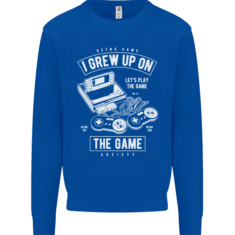 I Grew up on the Gamer Funny Gaming Mens Sweatshirt Jumper Royal Blue