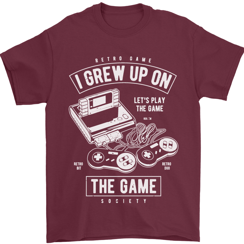I Grew up on the Gamer Funny Gaming Mens T-Shirt Cotton Gildan Maroon