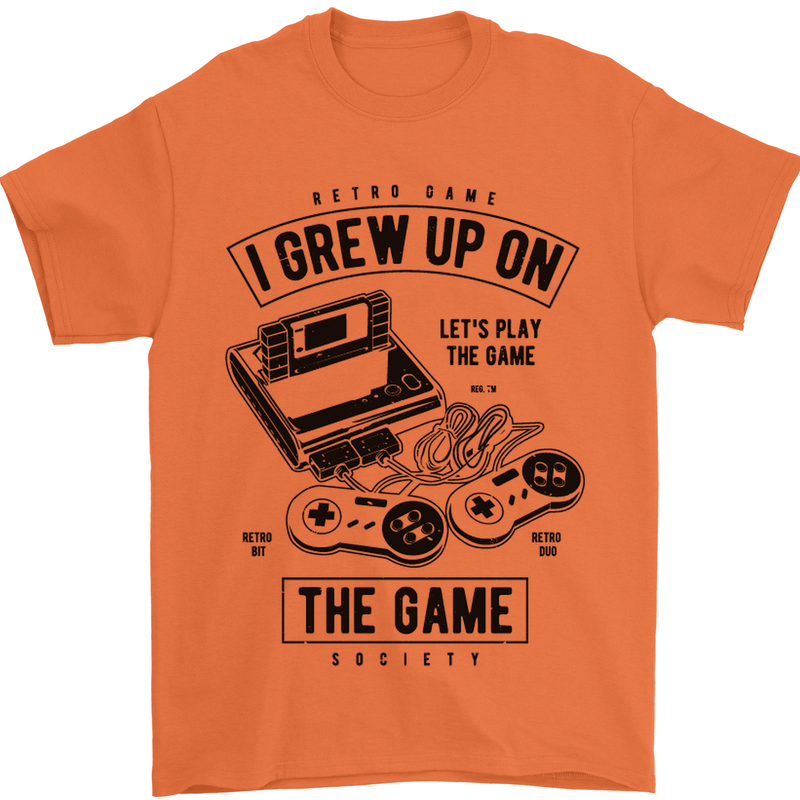I Grew up on the Gamer Funny Gaming Mens T-Shirt Cotton Gildan Orange