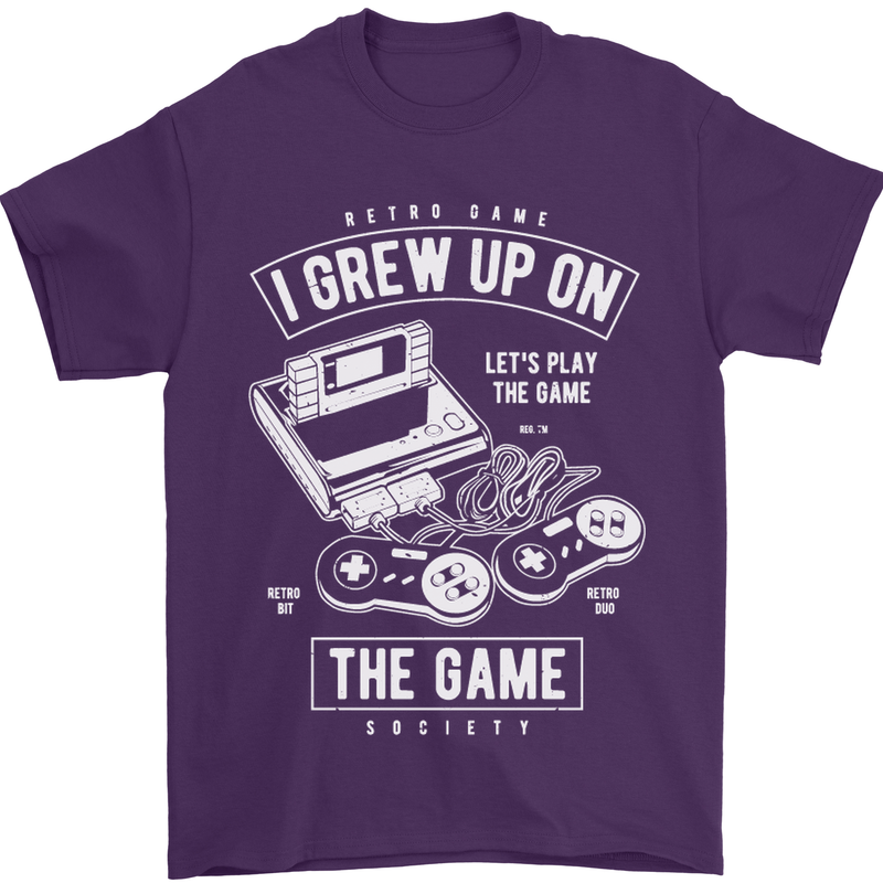 I Grew up on the Gamer Funny Gaming Mens T-Shirt Cotton Gildan Purple
