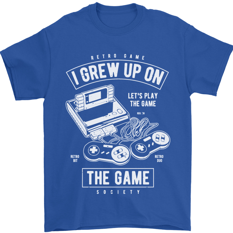 I Grew up on the Gamer Funny Gaming Mens T-Shirt Cotton Gildan Royal Blue