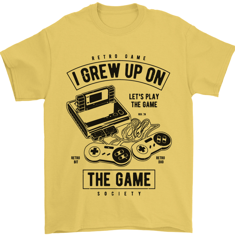 I Grew up on the Gamer Funny Gaming Mens T-Shirt Cotton Gildan Yellow