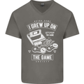 I Grew up on the Gamer Funny Gaming Mens V-Neck Cotton T-Shirt Charcoal