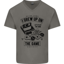I Grew up on the Gamer Funny Gaming Mens V-Neck Cotton T-Shirt Charcoal
