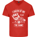 I Grew up on the Gamer Funny Gaming Mens V-Neck Cotton T-Shirt Red