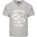 I Grew up on the Gamer Funny Gaming Mens V-Neck Cotton T-Shirt Sports Grey
