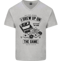 I Grew up on the Gamer Funny Gaming Mens V-Neck Cotton T-Shirt Sports Grey