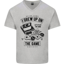 I Grew up on the Gamer Funny Gaming Mens V-Neck Cotton T-Shirt Sports Grey