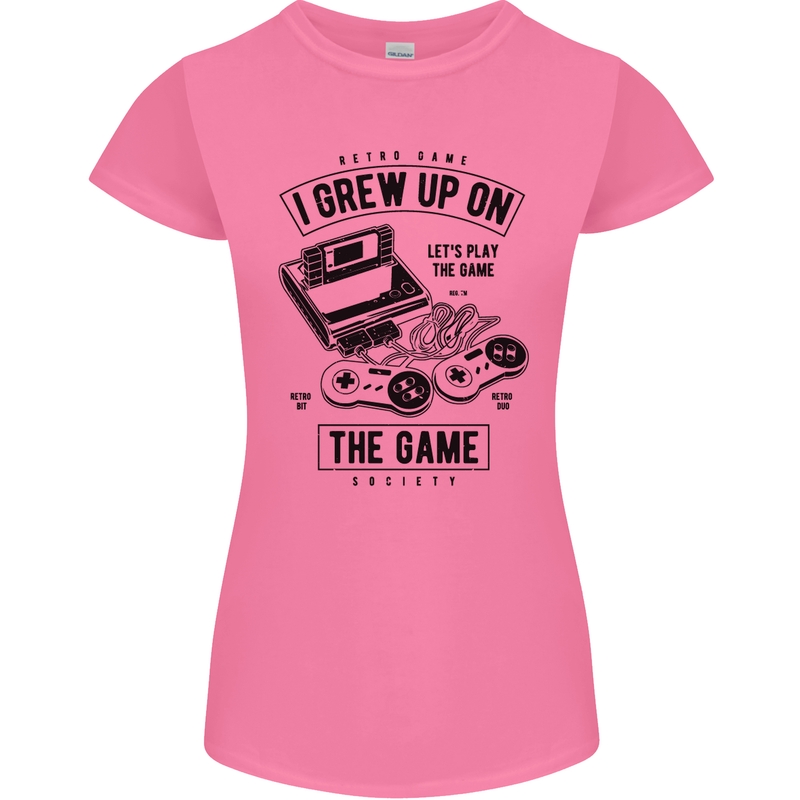 I Grew up on the Gamer Funny Gaming Womens Petite Cut T-Shirt Azalea