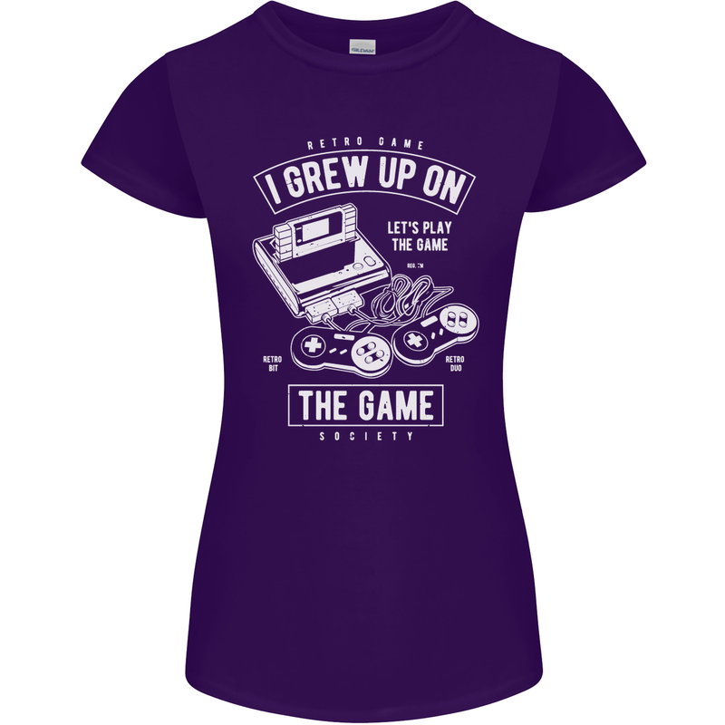 I Grew up on the Gamer Funny Gaming Womens Petite Cut T-Shirt Purple