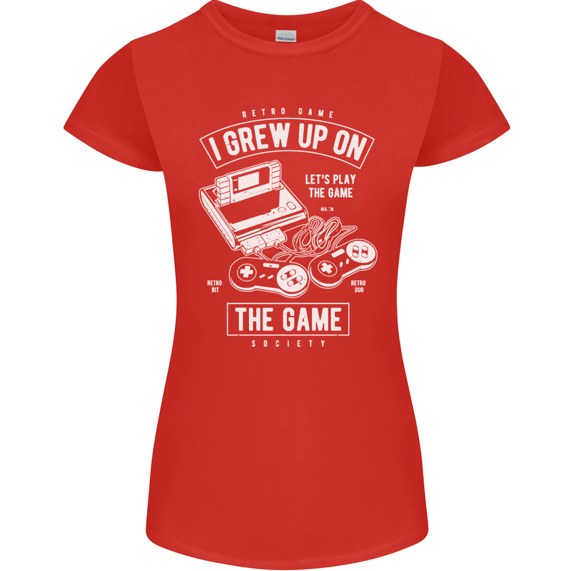 I Grew up on the Gamer Funny Gaming Womens Petite Cut T-Shirt Red