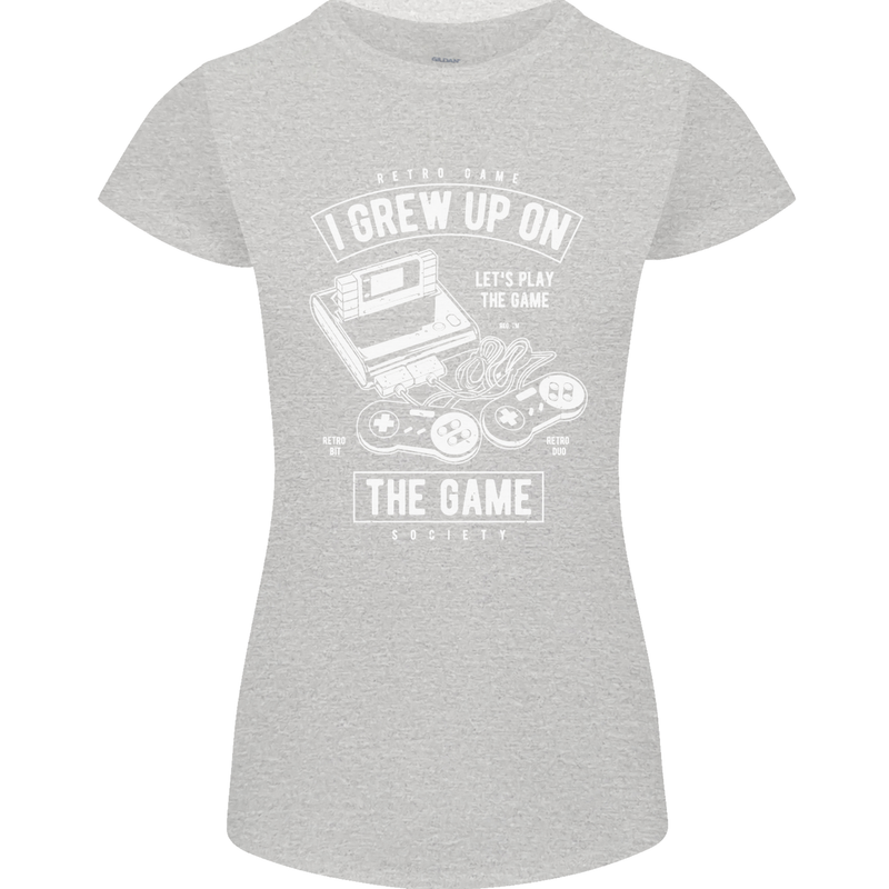 I Grew up on the Gamer Funny Gaming Womens Petite Cut T-Shirt Sports Grey