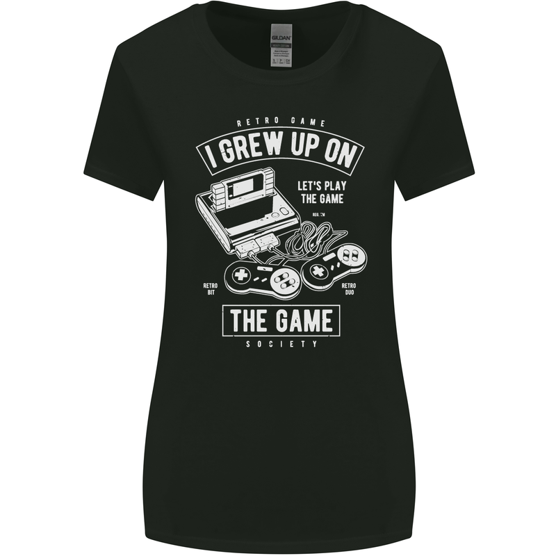 I Grew up on the Gamer Funny Gaming Womens Wider Cut T-Shirt Black