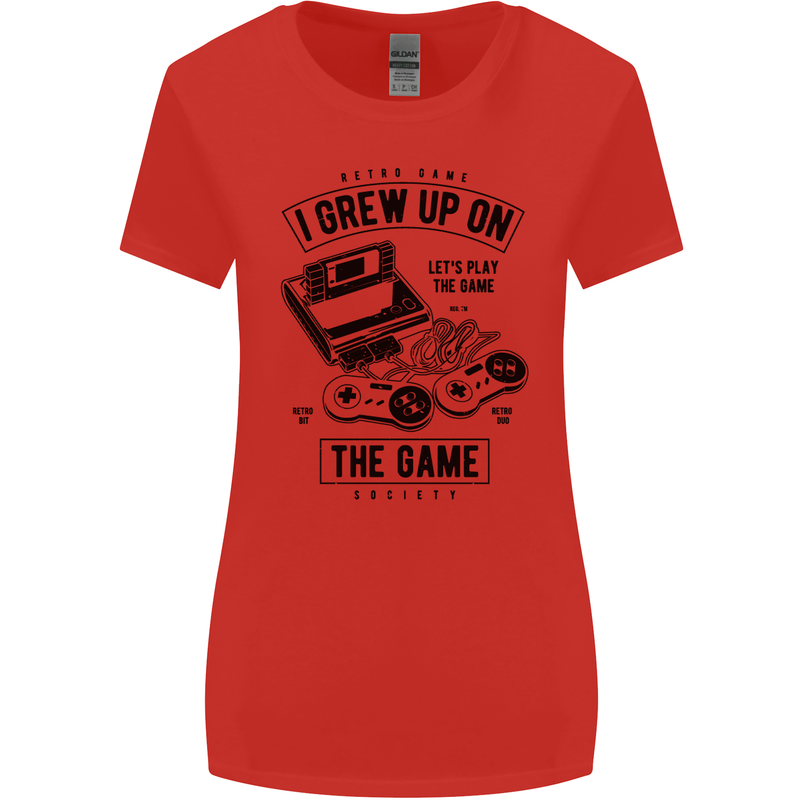 I Grew up on the Gamer Funny Gaming Womens Wider Cut T-Shirt Red