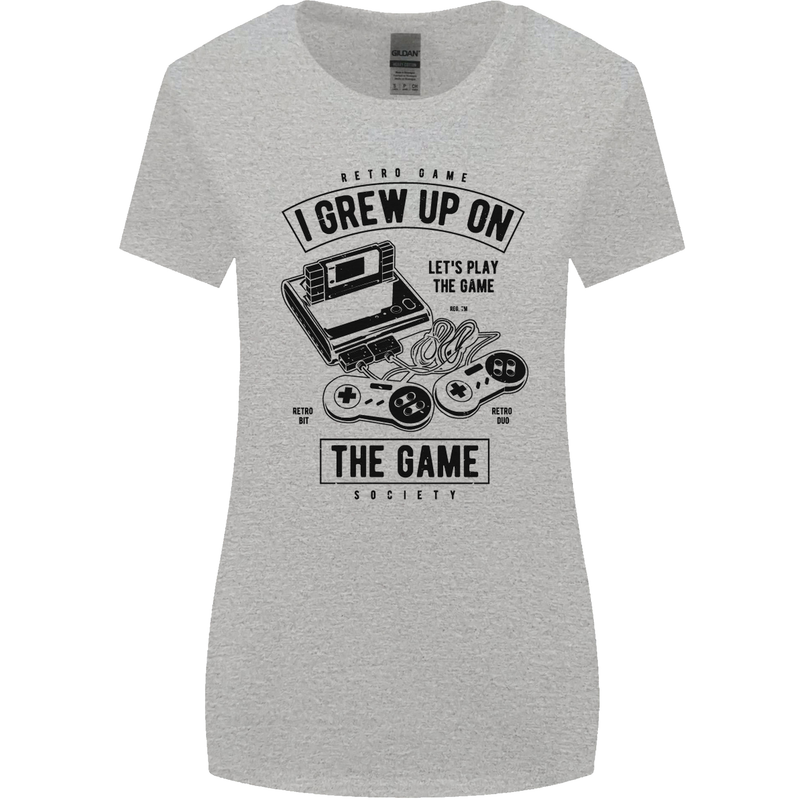 I Grew up on the Gamer Funny Gaming Womens Wider Cut T-Shirt Sports Grey