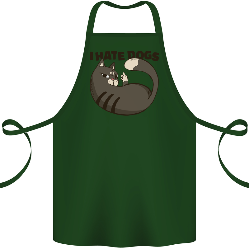 I Hate Dogs Funny Cat Lover Cotton Apron 100% Organic Forest Green