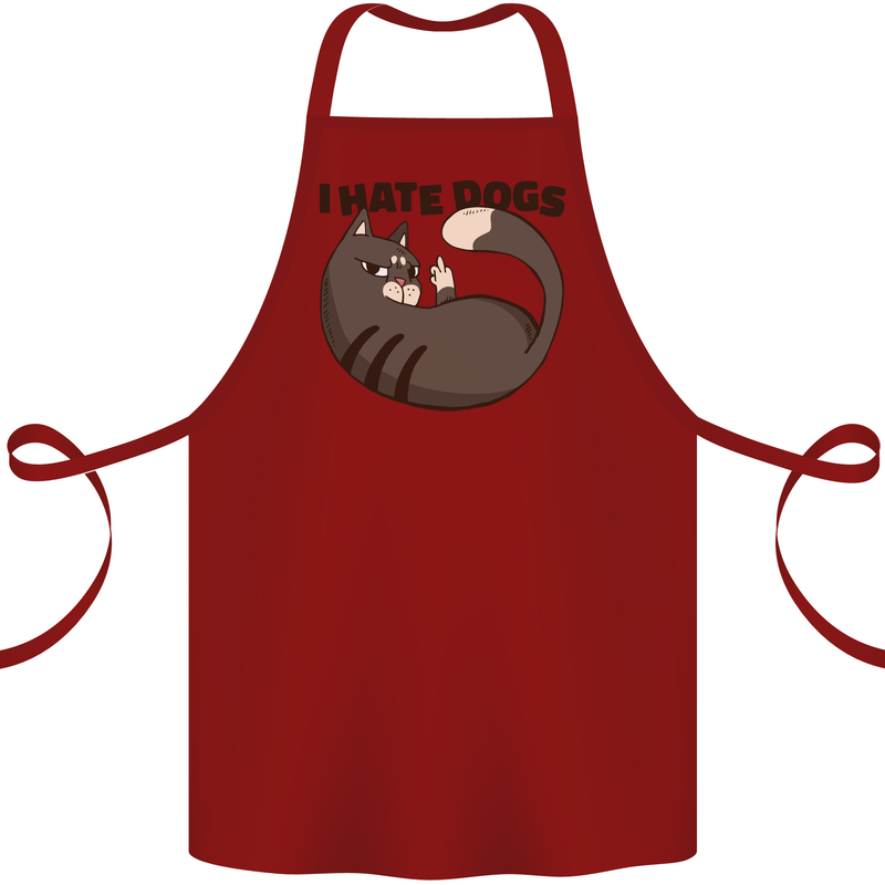 I Hate Dogs Funny Cat Lover Cotton Apron 100% Organic Maroon