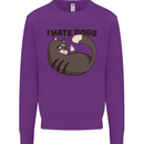 I Hate Dogs Funny Cat Lover Kids Sweatshirt Jumper Purple