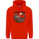 I Hate Dogs Funny Cat Lover Mens 80% Cotton Hoodie Bright Red