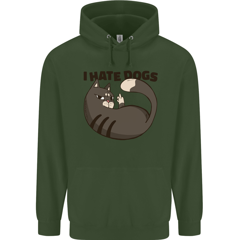 I Hate Dogs Funny Cat Lover Mens 80% Cotton Hoodie Forest Green