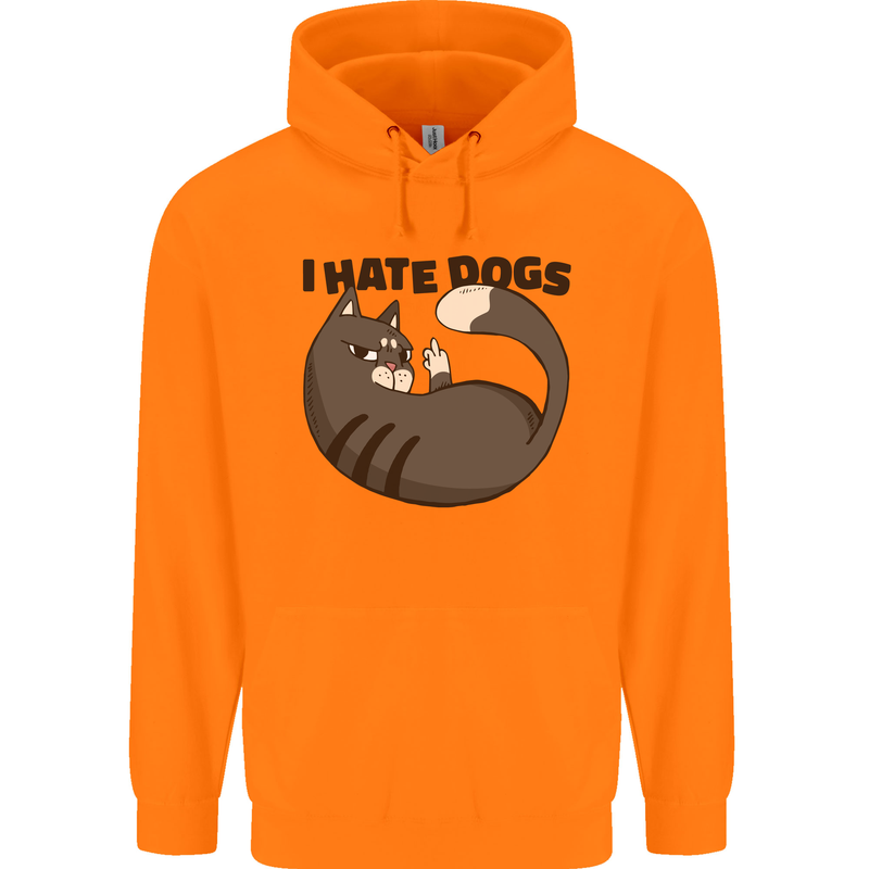 I Hate Dogs Funny Cat Lover Mens 80% Cotton Hoodie Orange
