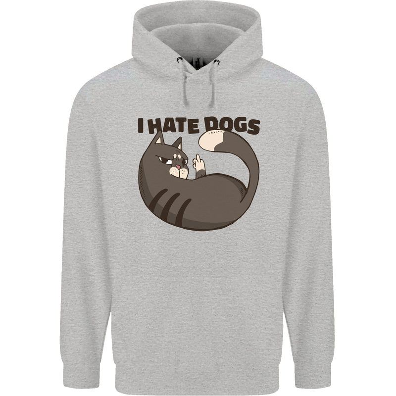 I Hate Dogs Funny Cat Lover Mens 80% Cotton Hoodie Sports Grey