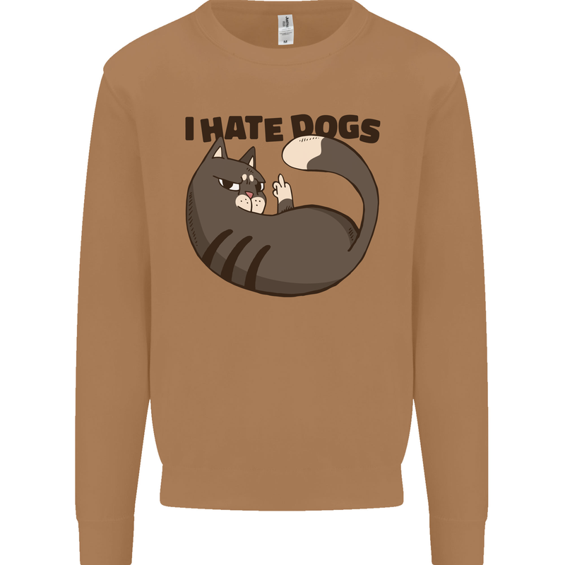 I Hate Dogs Funny Cat Lover Mens Sweatshirt Jumper Caramel Latte