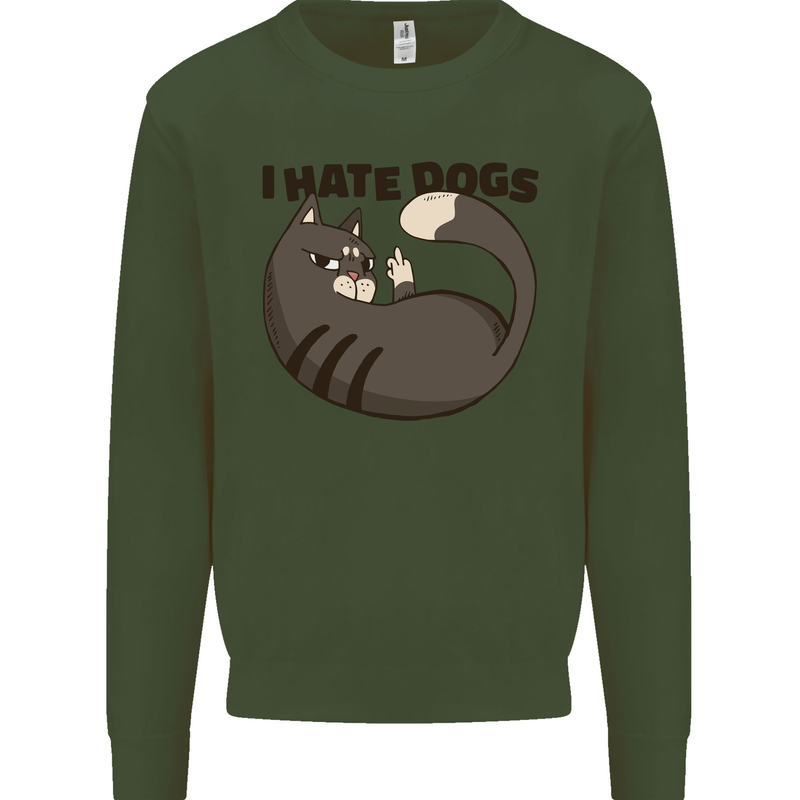 I Hate Dogs Funny Cat Lover Mens Sweatshirt Jumper Forest Green
