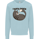 I Hate Dogs Funny Cat Lover Mens Sweatshirt Jumper Light Blue