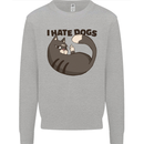 I Hate Dogs Funny Cat Lover Mens Sweatshirt Jumper Sports Grey