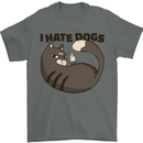 I Hate Dogs Funny Cat Lover Mens T-Shirt Cotton Gildan Charcoal